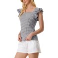 thumbnail image 4 of INSPIRE CHIC Women's Gingham Tops Square Neck Ruffle Cap Sleeves Summer Blouse S Black, 4 of 6