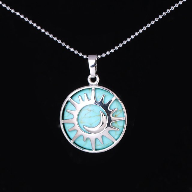 Pendant Flat Bead Natural Stone Crystal Quartz Silver Color Necklace Women Men