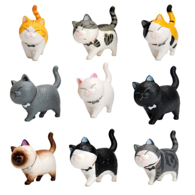 Ensemble de 9 Figurines de Chats Solides Adorables Figurines de Chaton sur Pied