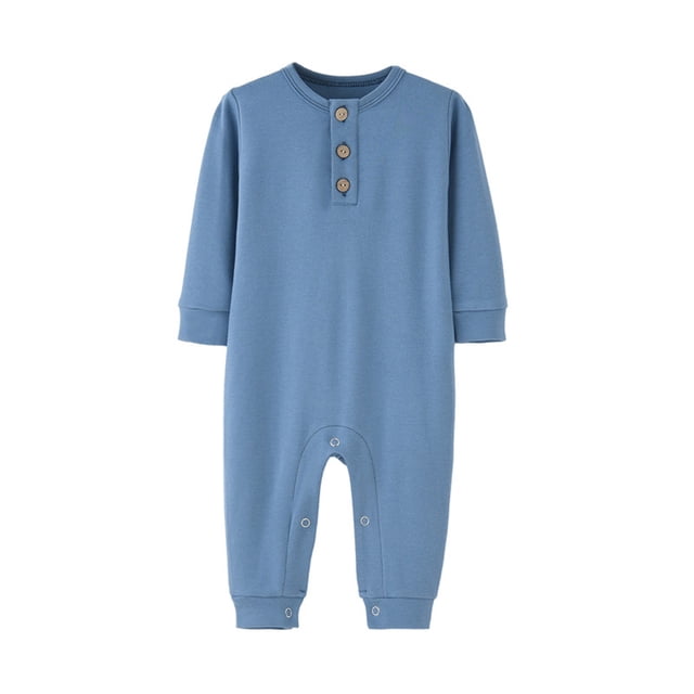tarylea Newborn Baby Girls Boys Clothes Crew Neck Button Rompers Long Sleeve Solid Color Jumpsuits Casual Fall Comfy Outfits