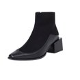 thumbnail image 2 of Women's Winter Square Toe Serpentine Leather Stitching High Heel Zipper Ankle Boots, 2 of 7