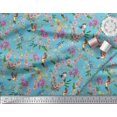 thumbnail image 2 of Soimoi Blue Rayon Fabric Floral,American Robin & Bluebird Bird Print Sewing Fabric BTY 56 Inch Wide, 2 of 3