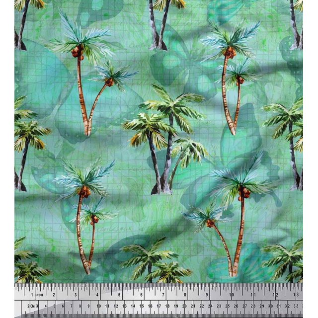 Soimoi Cotton Duck Fabric Check,Text & Coconut Tree Fabric Prints by Yard 42 Inch Wide