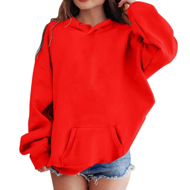 Wdgfv Chandail à Capuche Imprimé Lettre pour Filles, Manches Longues, Décontracté, Confortable, Rouge 14-16 Ans