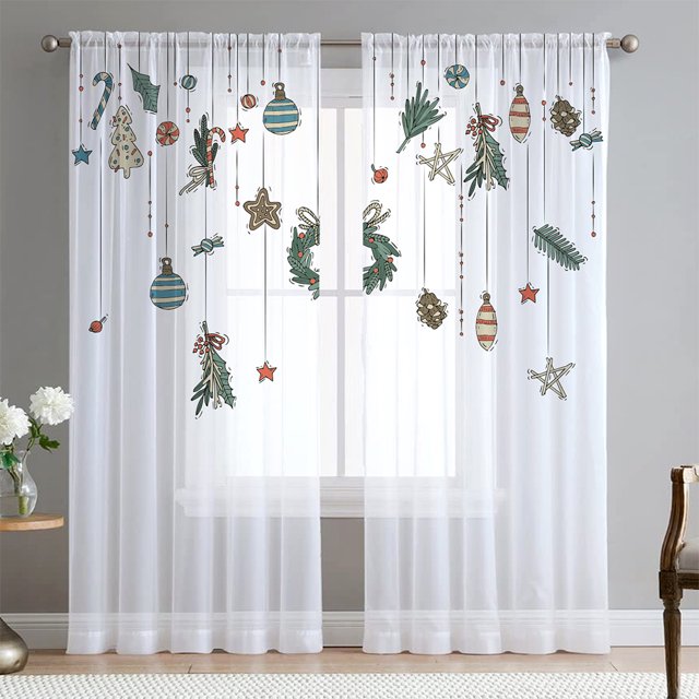 Goory Rideaux de Noël Luxe 2 Pcs Draperies Texturées en Lin Décoration Maison Rideau de Fenêtre Poche de Tringle Style Chambre-6 L:33 Pouces x H:83 Pouces