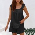 thumbnail image 1 of Liquidation & Promo, Mode Femme Col Rond, Manches Courtes Unies Décontractées, Ensembles de Shorts de Sortie, Ajustement Confortable, Tenue Polyvalente, Usage Quotidien, Ceinture Élastique, Tissu Extensible Audacieux et Beau, 1 of 9