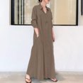 thumbnail image 1 of Meichang Robes Chemises en Coton pour Femmes Décontractées Amples à Boutons Robes Maxi à Manches Longues à Col à Revers Robes Unies Légères Confortables pour la Plage et les Vacances avec 2 Poches Café m, 1 of 8