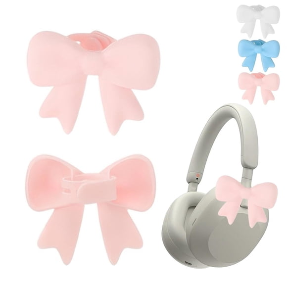 IumwxzSilicone Bow Headphone Accessory Clip On Decorative Flexible Cute Coquettish No Tools Required Soft Band Earpiece DIY Headset Customization Pair 2pcs Pink