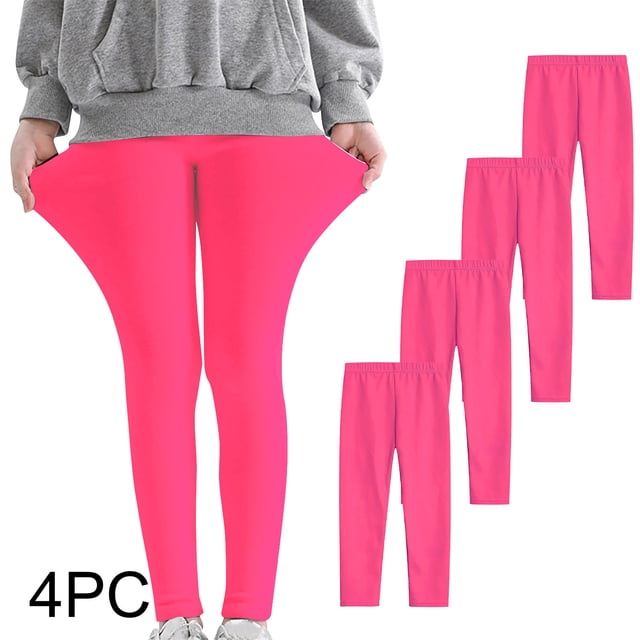 YUNAFFT Girls Stretchy Soft Leggings 3-12Y 4-Pack Lycra Spandex Pure Color Breathable Base Layer Pants