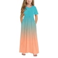 thumbnail image 3 of yoeyez Robe d'Été pour Tout-Petits Enfants Fluide Grande Taille Dégradé Longue Robe Manches Courtes Col Ras du Cou Plissée Robe Soleil Robes pour Filles 14-16 Robes Élégantes pour Filles Orange, 9-10 Ans, 3 of 7