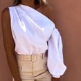 thumbnail image 4 of Pompotops Mode Femmes Solide une Épaule Manches Longues Chemises Décontractées Tops, 4 of 8