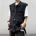 thumbnail image 2 of Birdeem Vestes pour Hommes Hommes Couleur Unie Moto Col Rabattu Denim Punk Veste Sans Manches, 2 of 12