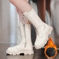 thumbnail image 2 of Wdgfv Bottes de Combat Mi-Mollet à Lacets pour Filles, Mode, Bout Rond, Fermeture Éclair Latérale, Semelle Crantée, Style Punk Goth, pour Tout-Petit, Petite Enfant, Grande Enfant, Blanc, 5-5,5 Ans, 2 of 7