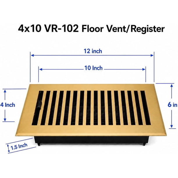 PRIMA Floor Vent Air Deflector/Diverter – 4x12 Inch Modern Cast Aluminum, Powder Coated, Rust-Free For Furniture-Obstructed Vents (Brown)