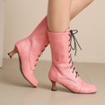 thumbnail image 4 of LOVZFMLL Bottes pour Femmes Bottes Chelsea Mi-Mollet à Lacets Bout Rond Sangles Ajustables Talon Évasé Moyen Bottes Mode Automne Hiver, 4 of 7