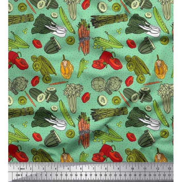 Soimoi Cotton Jersey Fabric Dot & Mix Vegetable Decor Fabric Printed Yard 58 Inch Wide