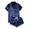 thumbnail image 1 of Women's Satin Casual Home Button Pajama Set(Dark Blue,S), 1 of 3