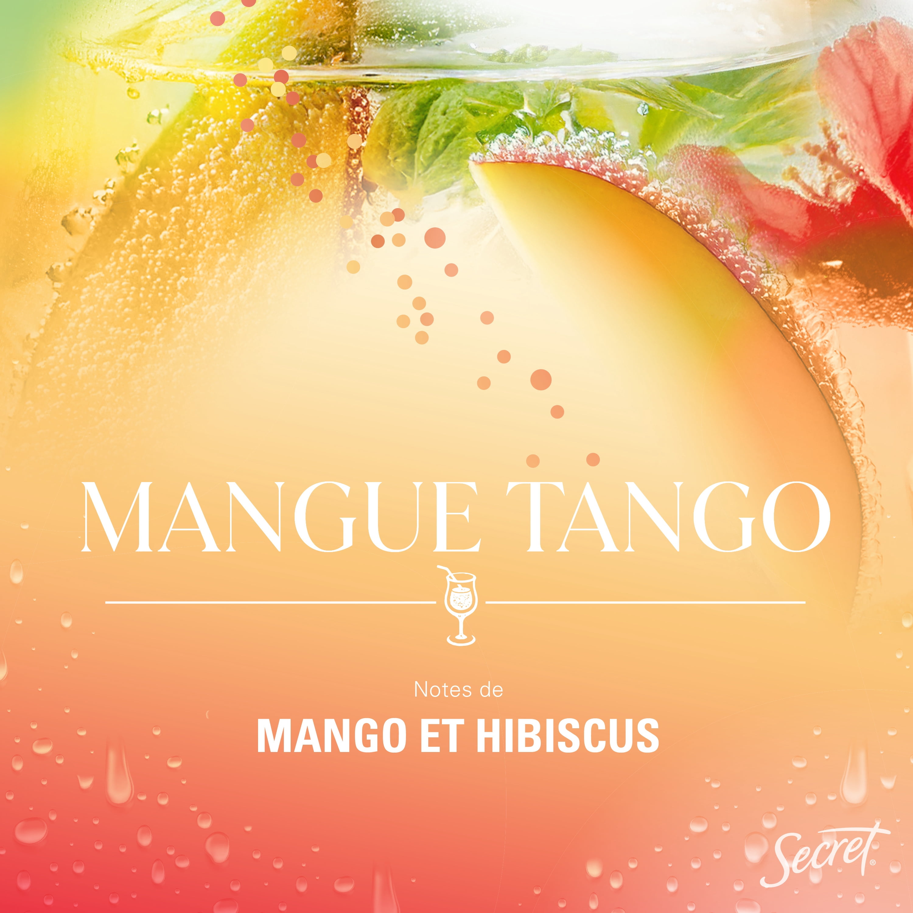 Antisudorifique et désodorisant pour femmes invisible en bâton Secret Fraîcheur, Mangue tango, 73 g