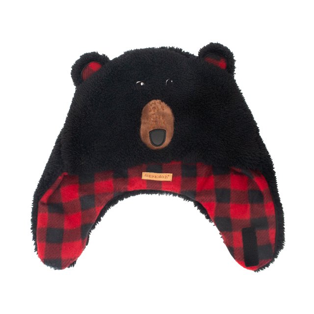 FlapJackKids - Reversible Sherpa Hat Black Bear/Monkey 6-24M