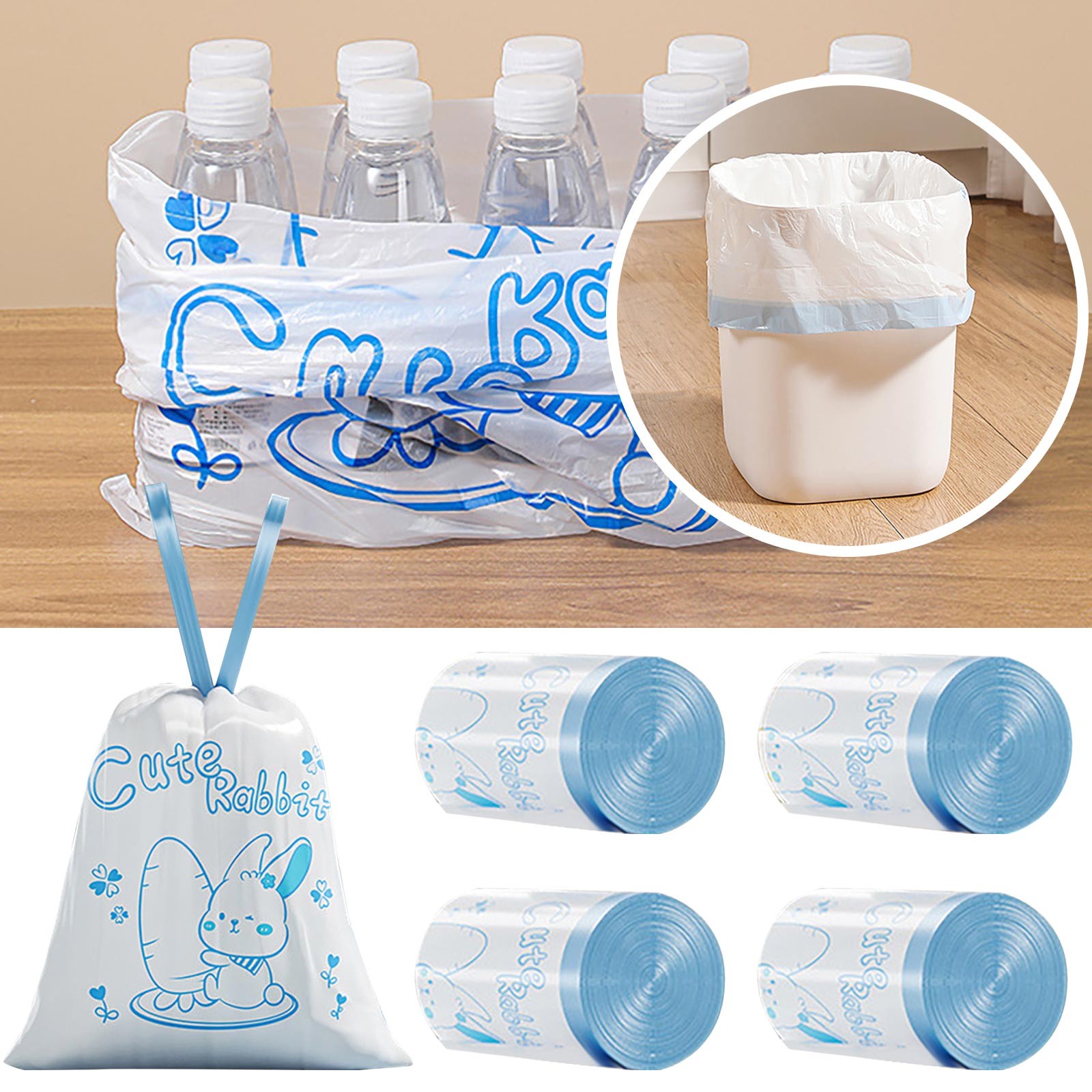15/75 Count Drawstring Trash Bags Cartoon Pattern Thickened Garbage Bags 19.7" X 17.7"Unscented Trash Bags For Kitchen Bathroom Waste Liners