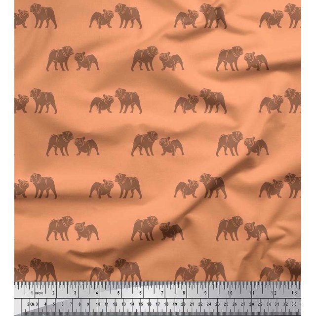 Soimoi Silk Fabric Bull Dog Fabric Prints by Yard 42 Inch Wide