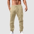 thumbnail image 3 of Men's Loose Plus Cotton Linen Summer Breathable Casual Cropped Pants Solid Drawstring Sweatpants Joggers, 3 of 5