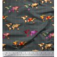 thumbnail image 1 of Soimoi Gray Silk Fabric Check & World Map Print Fabric by the Yard 42 Inch Wide, 1 of 1