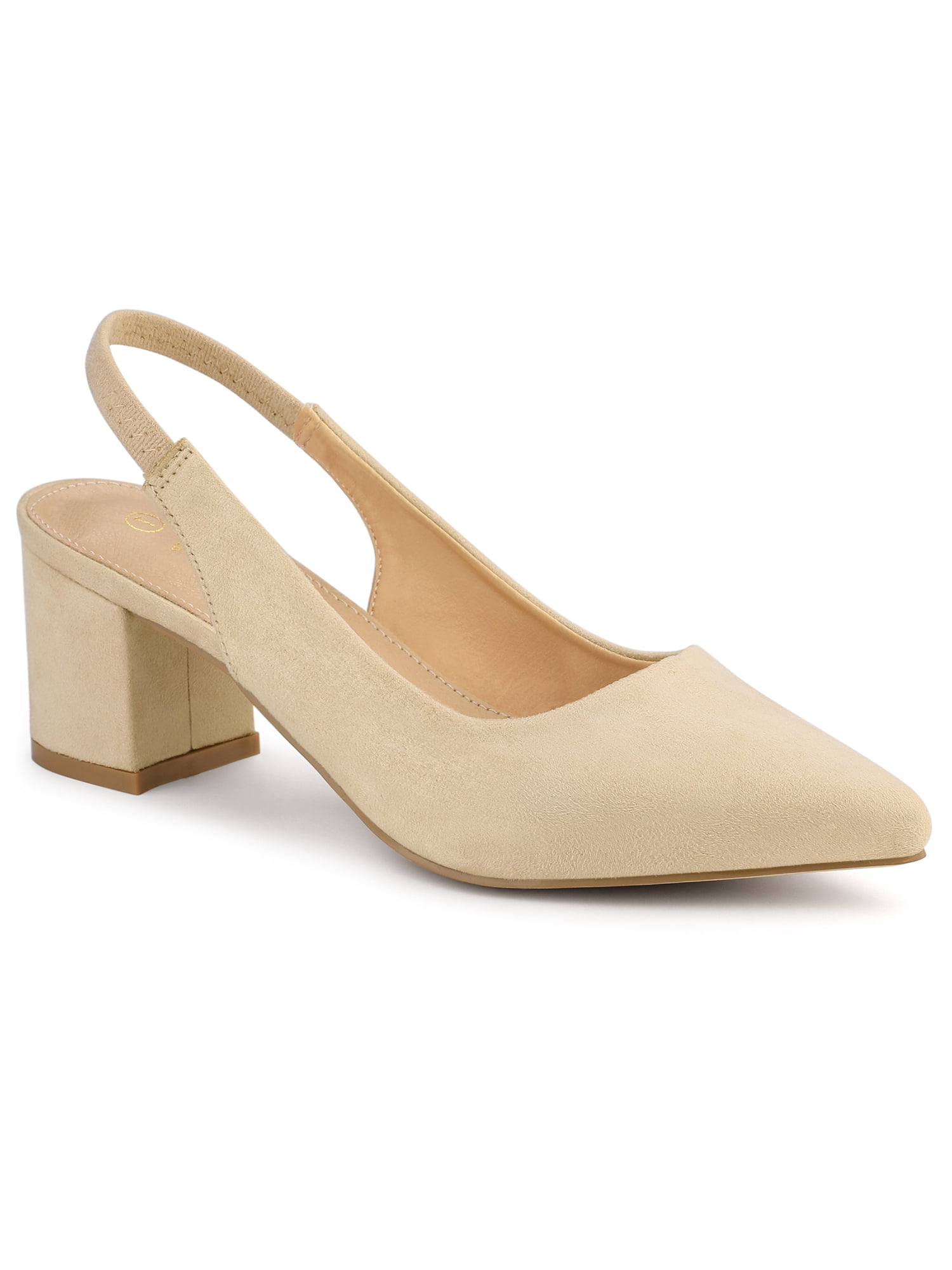 BLISSFUL STEP Escarpins à Talon Bloc pour Femmes Slingback Talons Beige 7,5