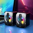 thumbnail image 2 of USB Powered Computer Speakers, 2.0 Stereo Wired Mini Desktop Speakers with RGB LED Lighting, 3.5mm Aux Plug and Play Compact Speaker Pair for PC, Laptop, Tablet, and Phone, 2 of 9