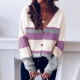 thumbnail image 1 of Autumn Winter Women's Knitted V-neck Stitching Button Striped Sweater Top, 1 of 6