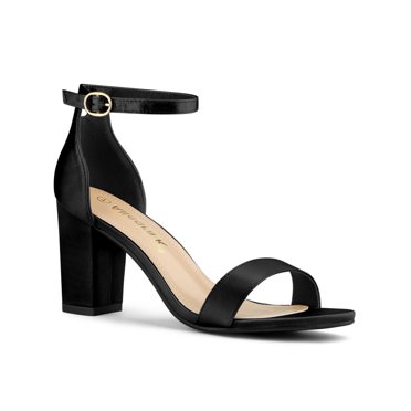 BLISSFUL STEP Sandales à Talon Bloc pour Femmes avec Bride à la Cheville et Boucle Noir 5,5