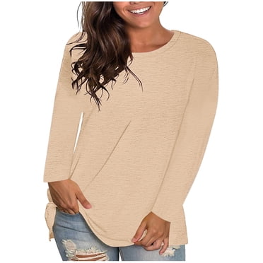 Lmnyox Long Sleeve Basic Shirt for Women Plus Size Crew Neck Plain T Shirt Oversized Casual Pullover Tee