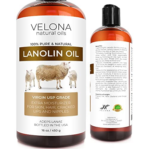 Lanolin Oil USP Grade by Velona - 16 oz | 100% Pure and Natural Carrier Oil | Refined, Cold pressed | Skin, Hair, Body & Face Moisturizing | Use Today - Enjoy Results