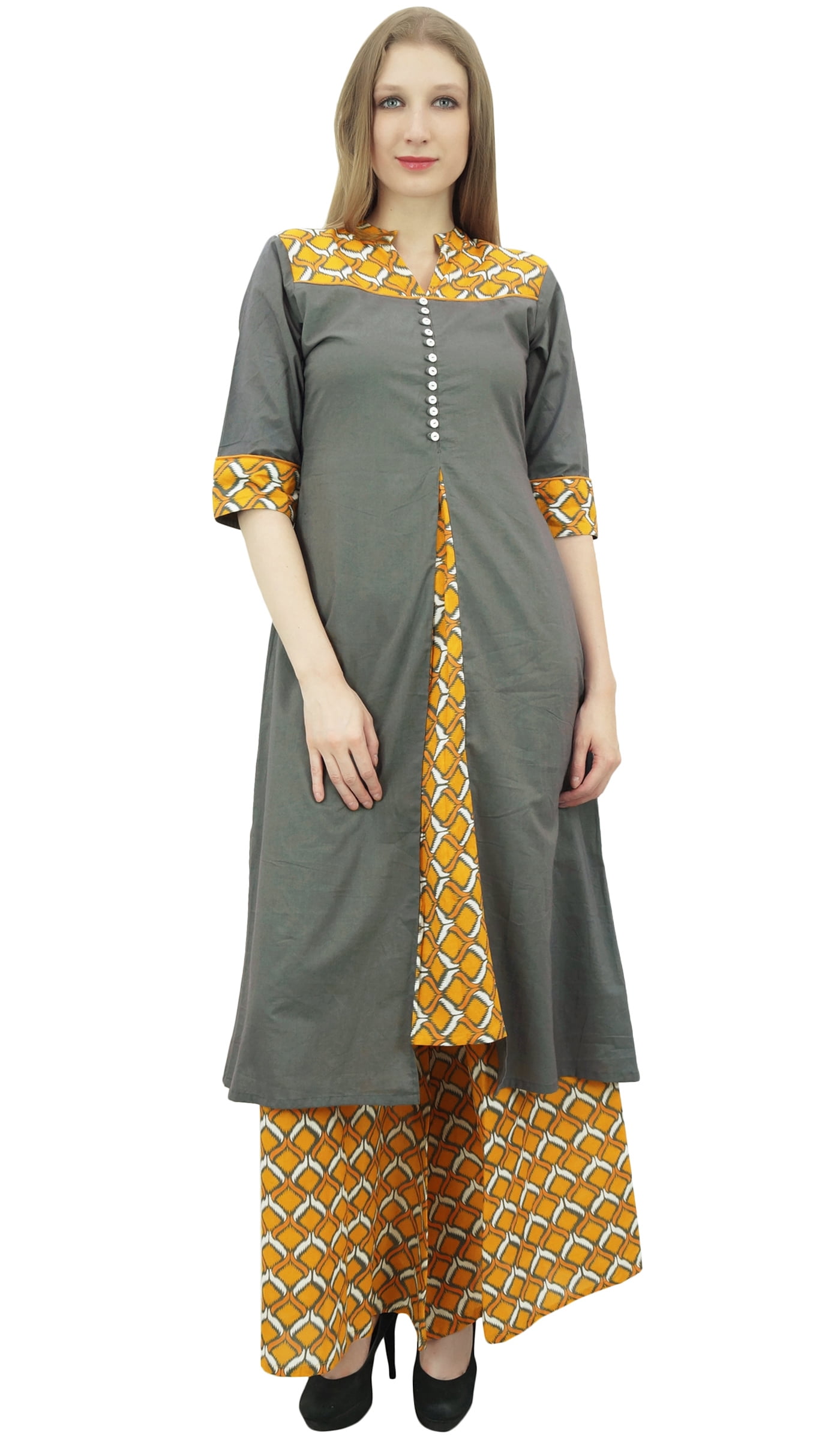 Phagun Vêtements pour Femmes Indiens Gris Kurti Ligne A Kurta Robe avec Palazzo-8