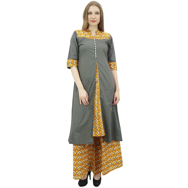 Phagun Vêtements pour Femmes Indiens Gris Kurti Ligne A Kurta Robe avec Palazzo-18
