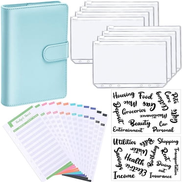 Amdohai PU Leather Notebook Binder Budget Planner Binder Cover with Binder Pocket Personal Cash Budget Envelopes System 6 Hole Binder Zipper Folder (Blue Cover with Clear Sheet,A6)