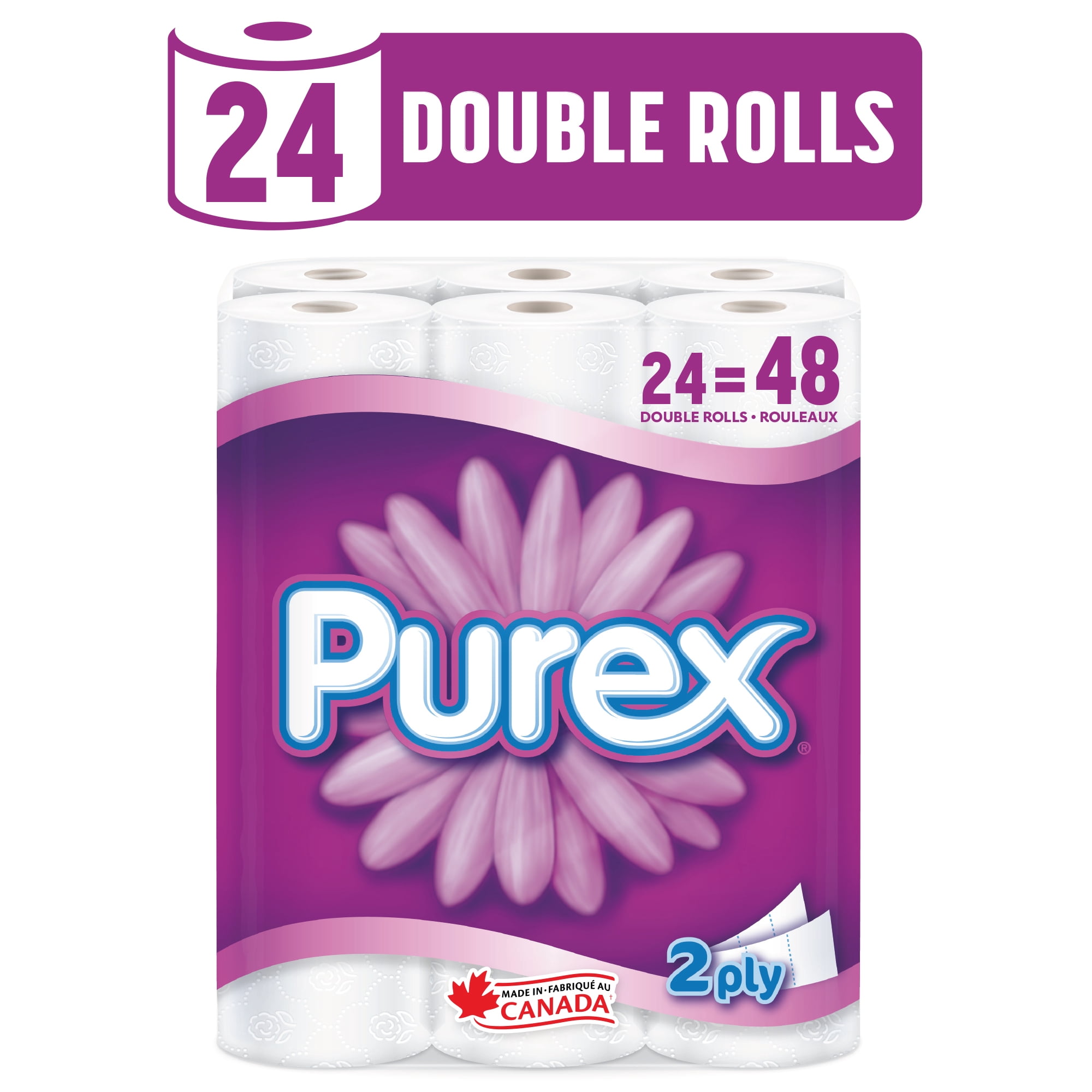 Purex Soft & Thick Toilet Paper, Hypoallergenic and Septic Safe, 24 Double Rolls = 48 Single Rolls