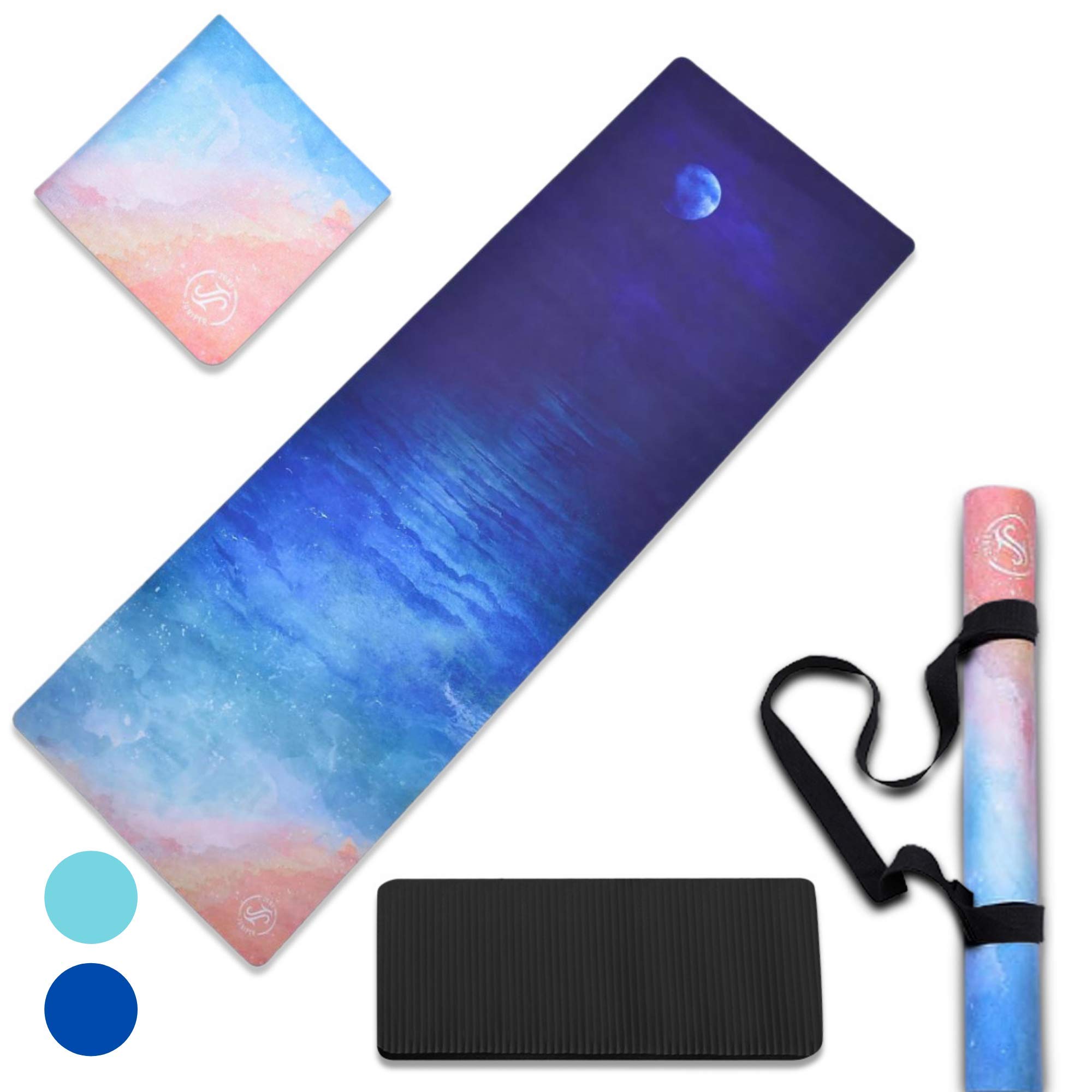 June & Juniper Travel Yoga Mat Foldable Lightweight - Thin Light Non-Slip Travel Yoga Mat Eco (ocean breeze)