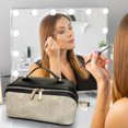 thumbnail image 5 of Leodye 1PCS Color Block Leather Cosmetic Bag Double Zip Design Upgraded Divider Organizer Waterproof Material for Makeup and Toiletries Storage -9.84×5.12×4.72in, 5 of 5