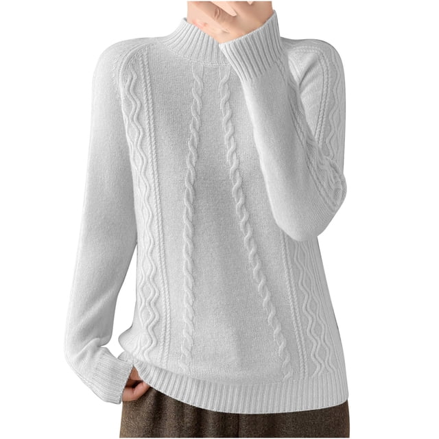 cfhntfmh Sweaters for Women Mock Neck Long Sleeve Solid Sweater Tops Fall Fashion 2024 Cable Knit Pullover Sweaters