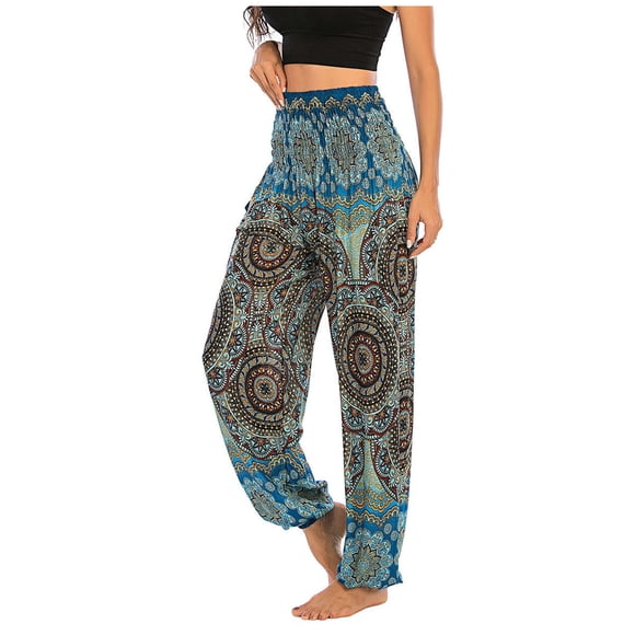 EQWLJWE Women's High Waisted Yoga Pants, Thai Harem Boho Festival Trousers, Black,