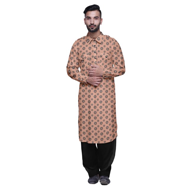 Atasi Printed Rayon Pathani Kurta With Solid Salwar For Mens Party Wear