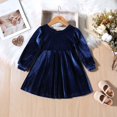 thumbnail image 1 of YUTK Robe à Manches Longues pour Tout-Petite Fille en Liquidation, Nouvelle Robe à la Mode et Douce pour Fille, Couleur Unie, Plissée, Col Rond, Longue, Bleu, 1 of 4