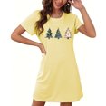 thumbnail image 1 of Sakmal Chemises de Nuit Grande Taille pour Femmes Noël Ludique Ultra Douce Robe de Maison Jaune Imprimé Arbres de Noël Courte Col Rond Manches Courtes Chemises de Nuit P-2TG, 1 of 5