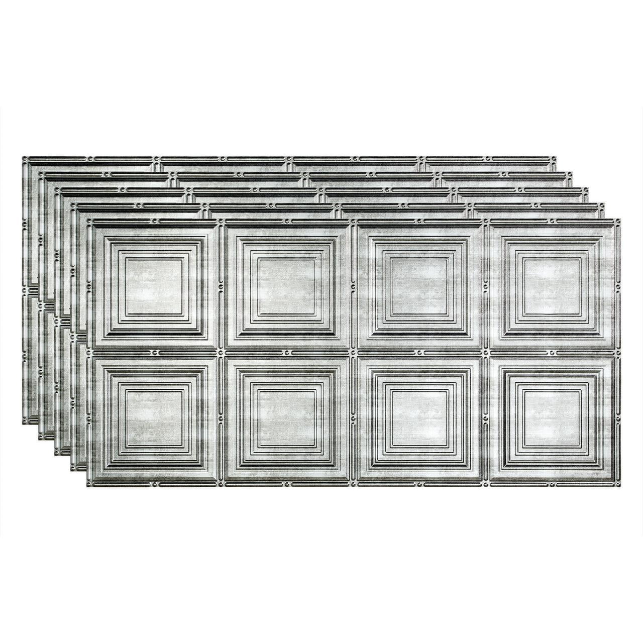 Fasade 2ft x 4ft Decorative Vinyl Ceiling Panel 5 Pack Crosshatch Silver