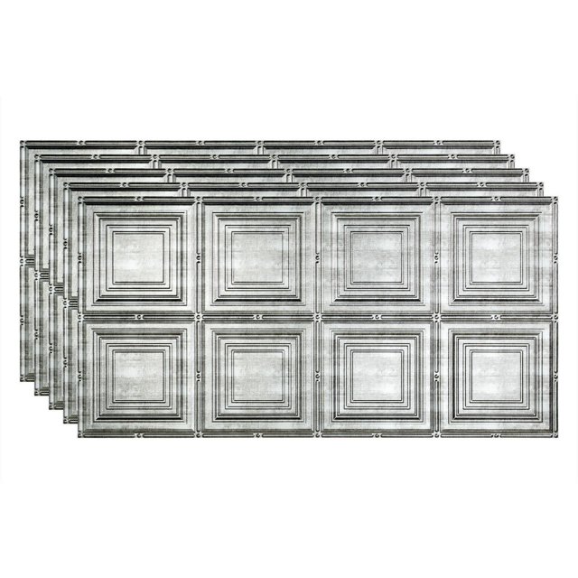 Fasade 2ft x 4ft Decorative Vinyl Ceiling Panel 5 Pack Crosshatch Silver