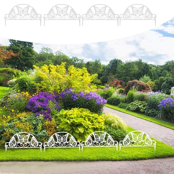 RXIRUCGD 4pcs Plastic Edgings Garden Picket Fence - Grass Flowerbeds Plant Borders - Decorative Scenery Road Panels - Weather Proof Plastic Garden Fence