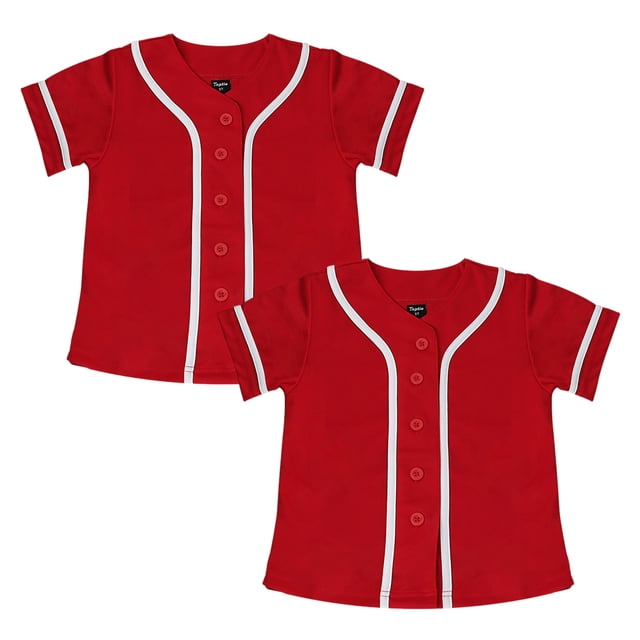 Toptie Lot de 2 Chandails de Baseball pour Enfants, T-Shirts de Sport à Boutons pour Garçon - Rouge Rouge - 2T