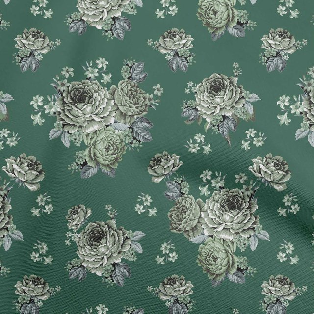 oneOone Silk Tabby Dark Green Fabric Florals Craft Projects Decor Fabric Printed By The Yard 42 Inch Wide