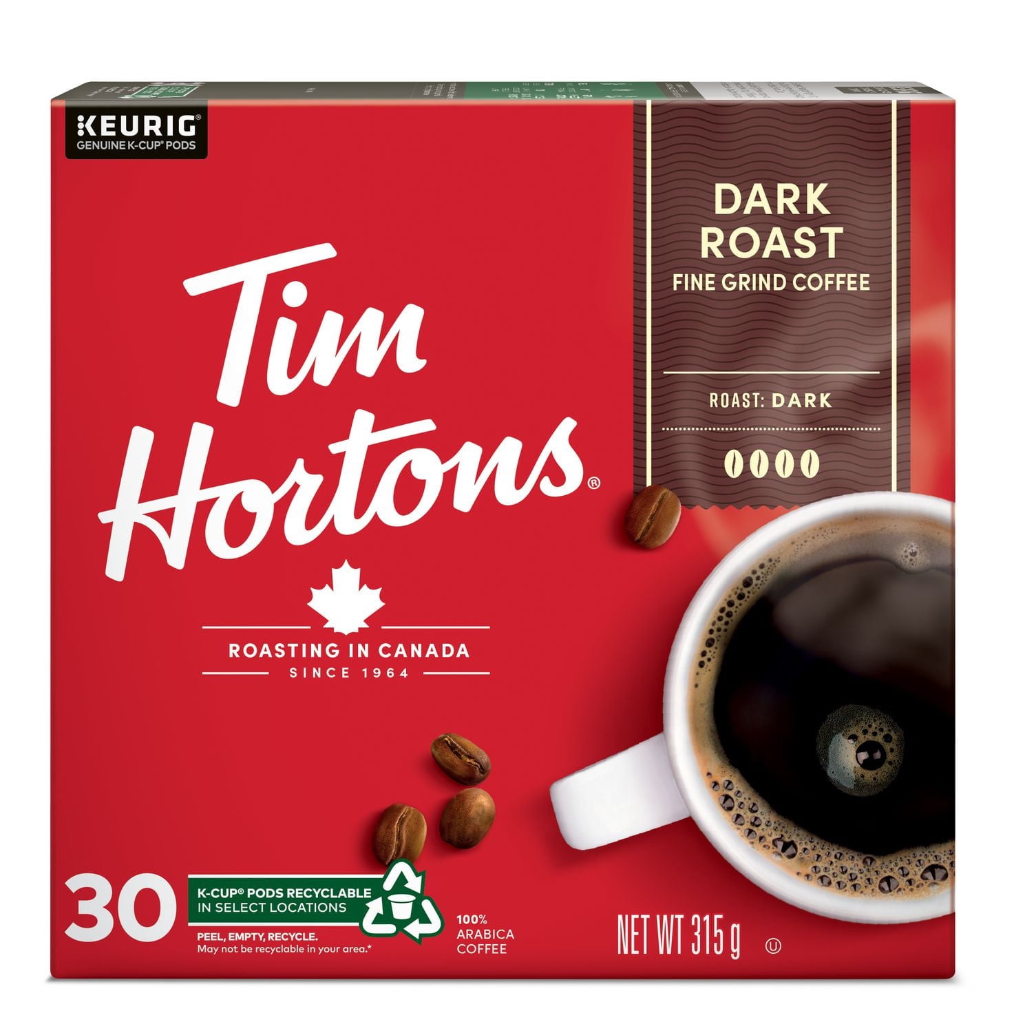 Capsules de café Tim Hortons, torréfaction foncée, capsules K-Cup à usage unique compatibles avec Keurig, saveur riche et corsée, 30 capsules